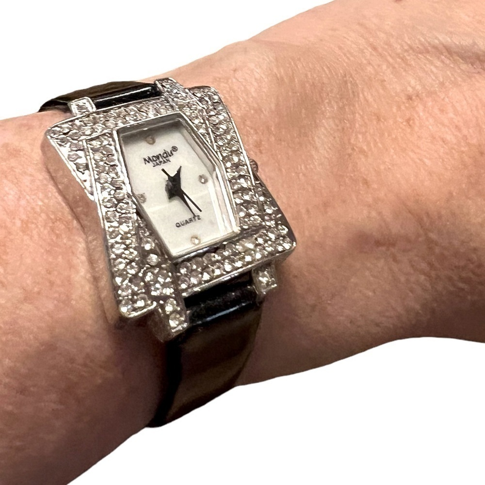 Evening watch, patent leather and rhinestone, elegant!